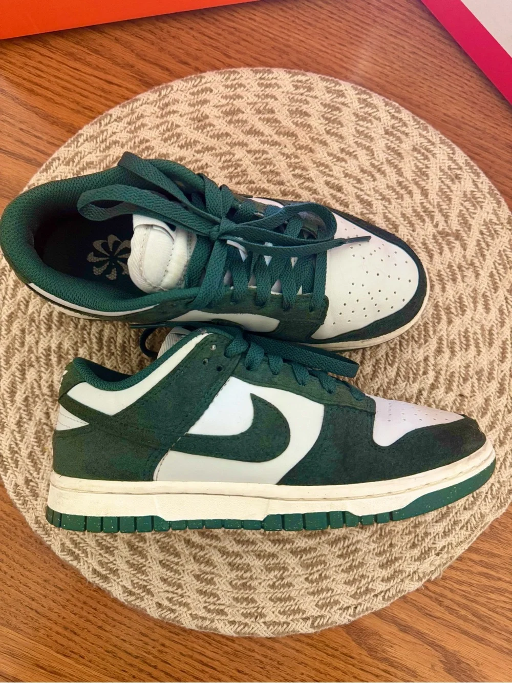 Nike Men’s Dunk Low — White & Dark Green Suede